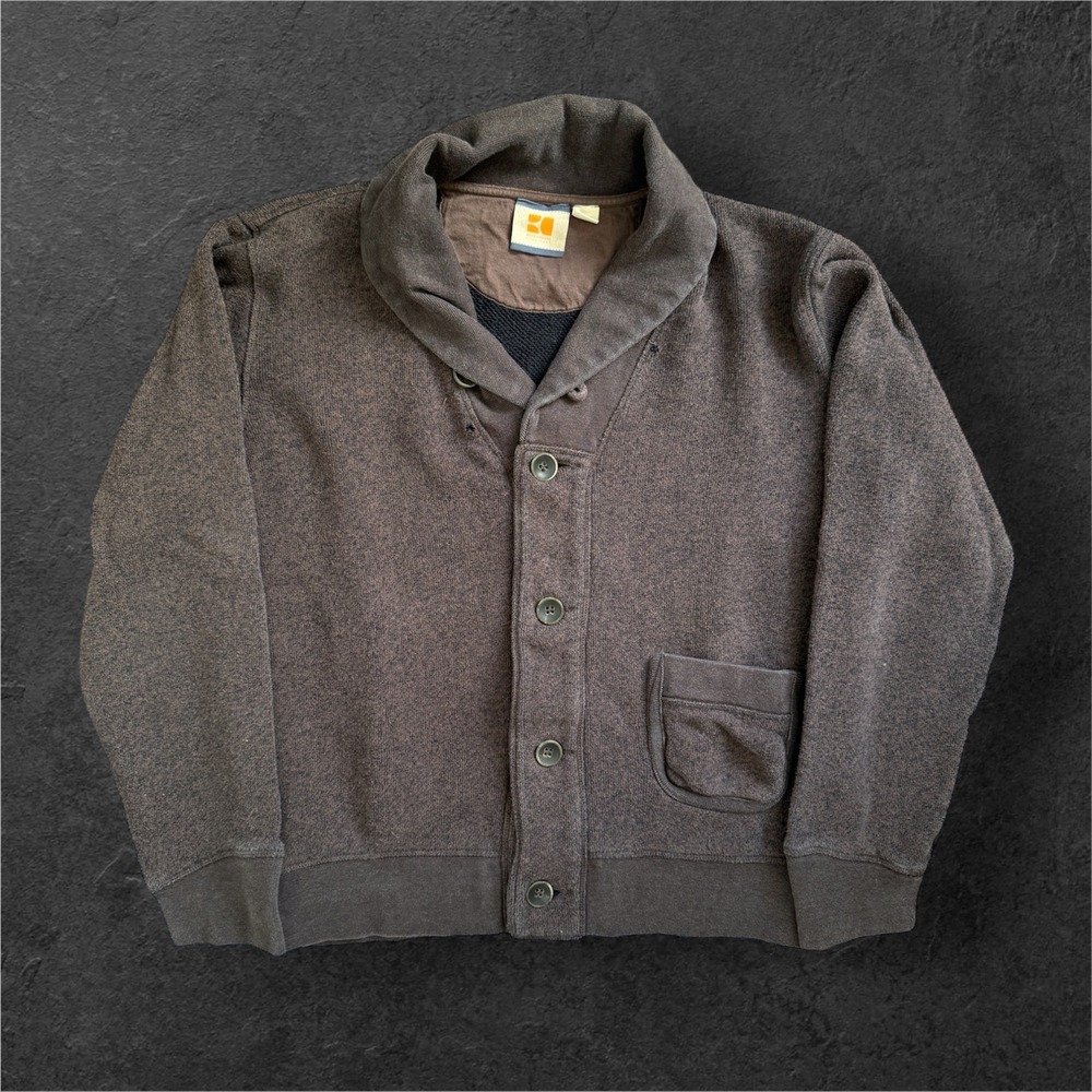 BOSS Orange Hugo‎ Boss Cardigan Mens Large Brown Shawl Collar Sweater Button Up